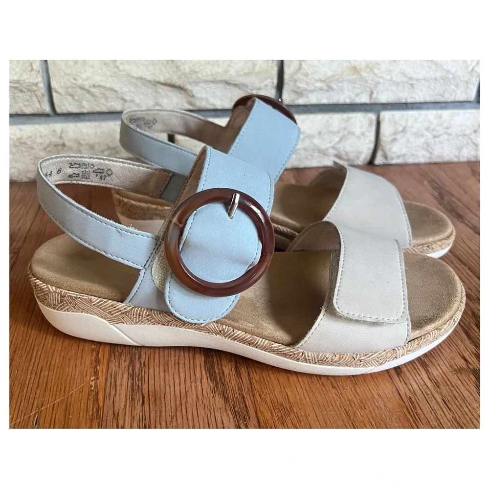 Remonte Jocelyn 53 Soft Sandals Two Tone Coastal 39 Blue Cream Leather Wedge